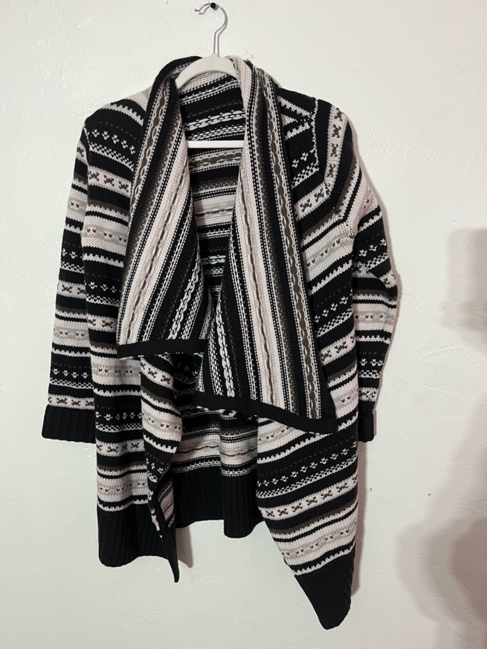 ALICE + OLIVIA 100% WOOL BROWN/GRAY/CREAM KNIT Open CARDIGAN SWEATER Motif No Sz